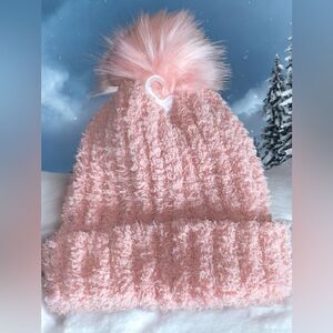 Time and Tru Pink Ribbed Pom Cuffed Beanie Winter Warm Hat